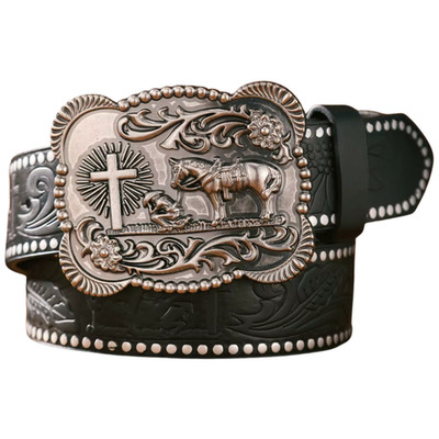 Rustikaler Western - Gürtel mit Cowboy Gürtelschnalle Wild West Buckle - 01