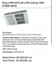 King PAW LPW1227 Wall/Ceiling Heater (120 Volt/2750 Watt)