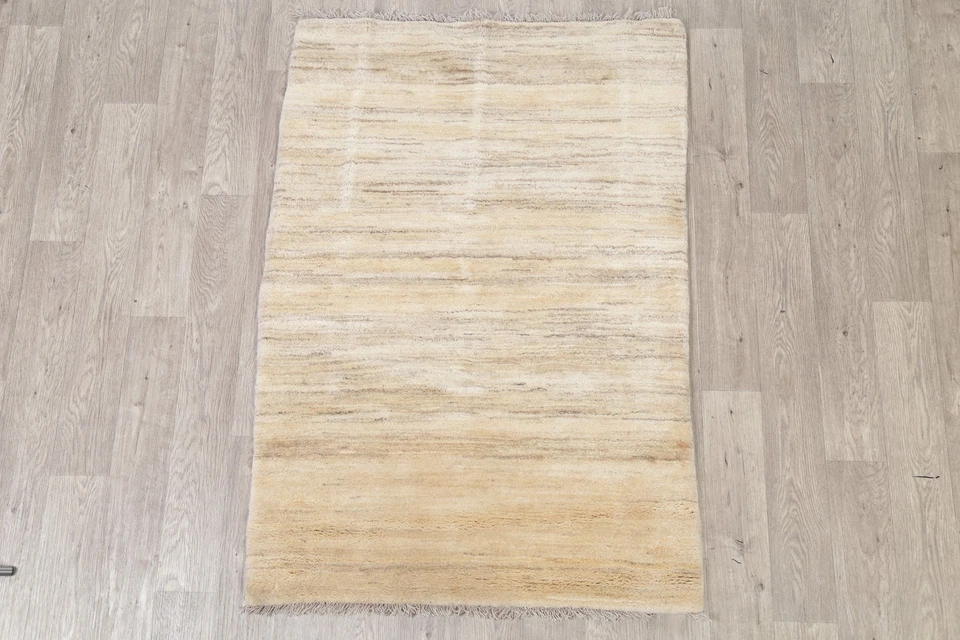 Modern Ivory Gabbeh Foyer Rug 4x5 Ft Handmade Oriental Wool Carpet Modern Rug - Image 2 of 4
