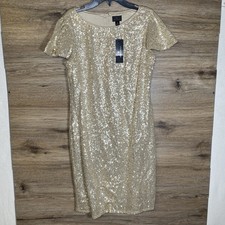 Worthington Womens Dress Champagne Sequin Size Small Short Sleeve Zip Up Fancy