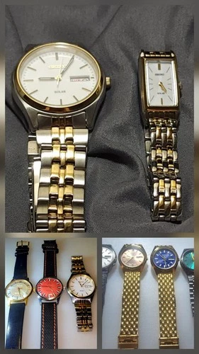 Watch LOT OF 10, 7 VINTAGE SEIKO, 2 HMT, 1 SONA: 3 SEIKO SOLARS 2MEN, 1 LADIES!