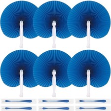 JOHOUSE Decorative Round Hand Fan Foldable, 12 Packs Navy Blue Paper Fans