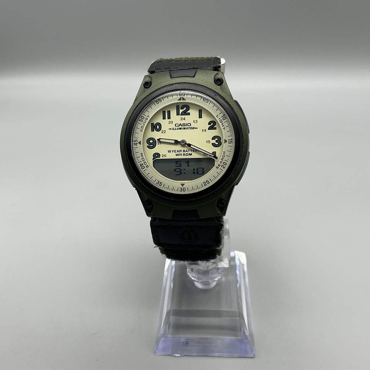 Casio 2747 AW-80 Mens Watch 40mm Beige Dial Green Telememo 30