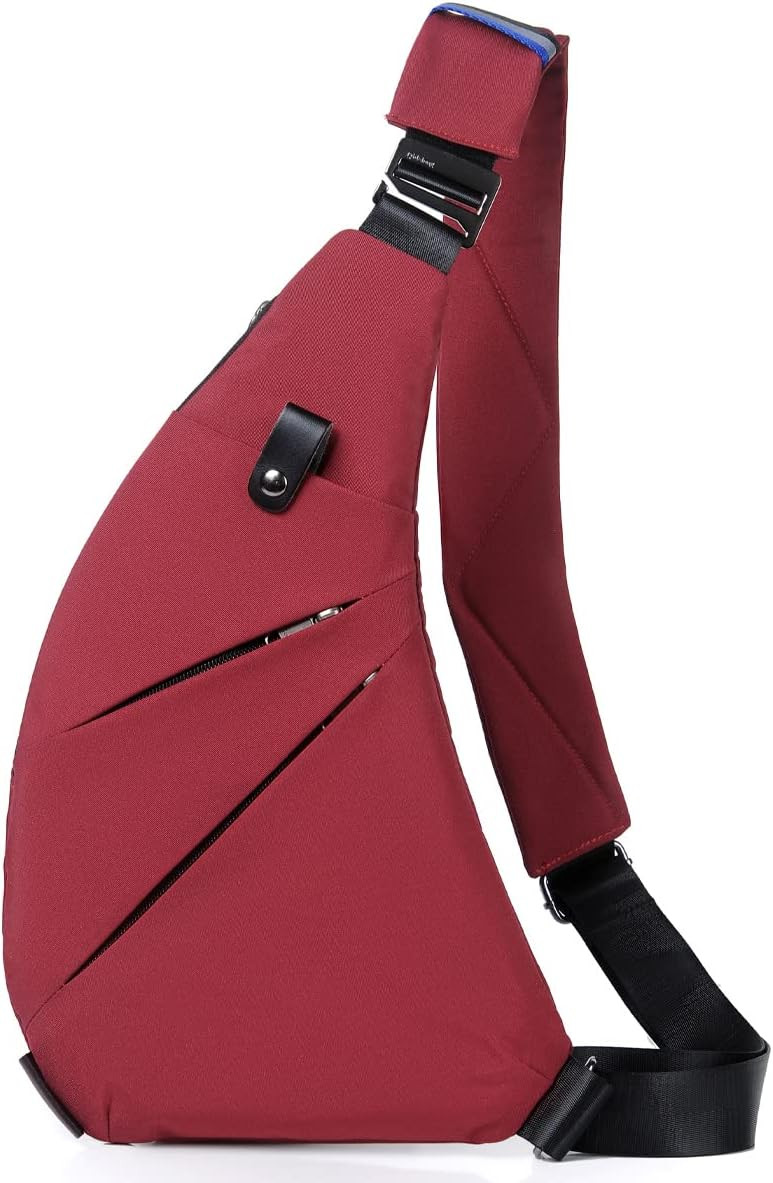 Slim Anti-Theft Sling Backpack in Wine Red - Crossbody Shoulder Bag