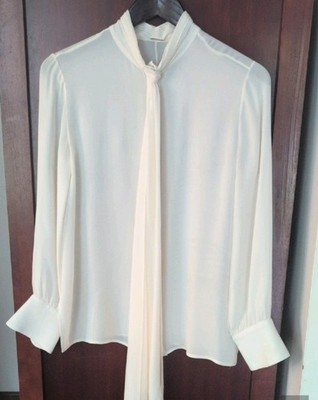 ADAM LIPPES Crepe silk asymmetrical scarf neck cream blouse Size 4