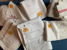 LOT de linge ancien - DRAPS, NAPPE, TORCHONS - Lin, chanvre, coton - 6 kg