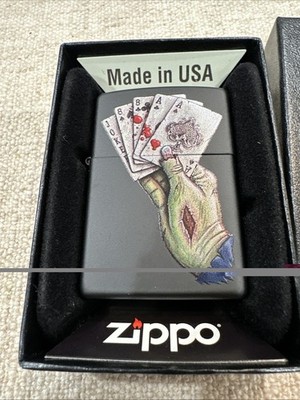 Zippo Dead Mans Hand Design Black Matte Windproof Lighter - New in Box 2020