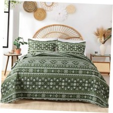 Boho Queen Quilt Set, 3 Piece Queen Quilt Bedding QUEEN  90 98 in  C Note Green