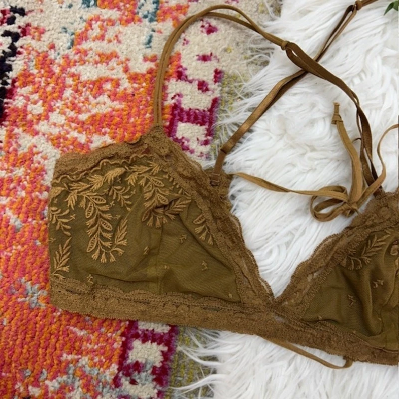 Sexy bralette Free People marrón neutro con tiras de encaje mediano festival  Foto 4 de 4