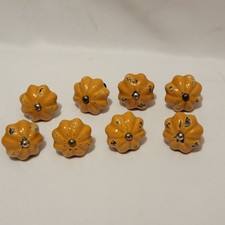 Set of 8 Ceramic Pumpkin Drawer Knobs Yellow Distressed Cabinet Pulls