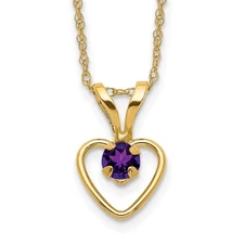 14k Yellow Gold Round Cut Amethyst Heart Pendant Necklace