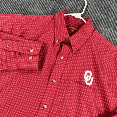 Oklahoma Sooners Shirt Mens Medium Red Check Long Sleeve Button Down SEC NCAA