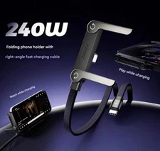 2-in-1 Invisible Holder Charger Cable–240W Fast Charging Cord with Phone Stand