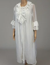 VTG Carol Brent Bridal White Lace Chiffon Peignoir Robe Nightgown Negligee Set