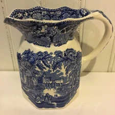 Vintage Mason's Vista Blue Transferware Ironstone Pitcher Creamer 6" England