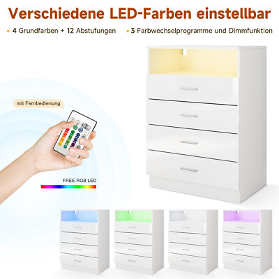 Kommode Sideboard Anrichte Schrank mit LED Schubladenschrank Weiß Hochglanz 83cm