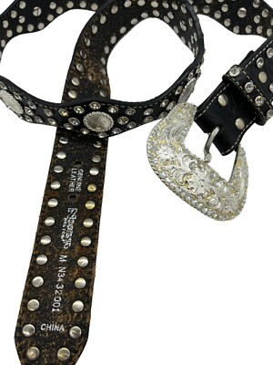Nocona Black Leather Bling Rhinestone & Conchos Western Belt  display picture 3