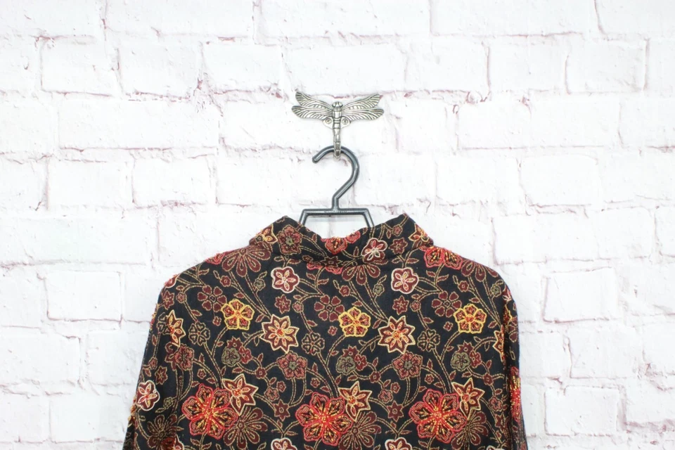 Blazer para mujer Appleseeds negro naranja bordado floral forrado de cachemira S mascota Foto 4 de 4