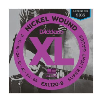 D'Addario EXL120-8 Nickel 8-String Electric Guitar Strings Super Light 9-65