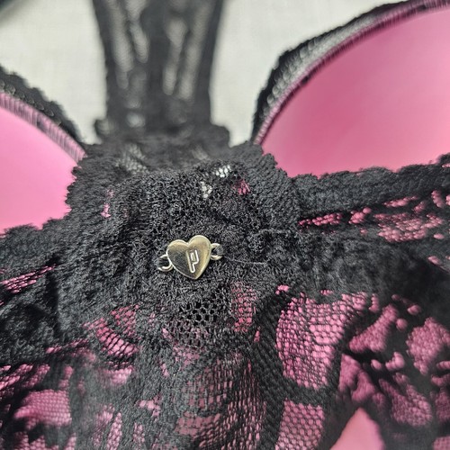 Pink Victorias Secret Push Up Pigeonnant Bra Medium (D-DD) Black Lace - Picture 6 of 8