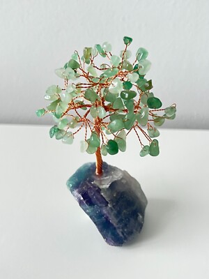 BEAUTIFUL TREE OF LIFE, HANDMADE  JADE STONE, RAW FUSCITE STONE BASE.