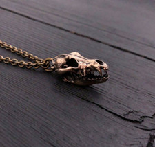 Grey Wolf Skull Necklace in Solid Bronze Wolf Skull Pendant Wolf Jewelry 696