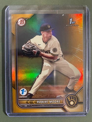 2022 Bowman Draft Robert Moore 1st Edition #50/50 Gold Brewers BD-131