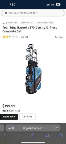 Tour Edge Bazooka 370 3 bois de parcours uni bazooka 1293158 main