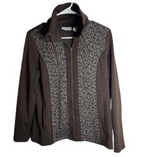 Weekends by Chico's 0 Cheetah Brown Stretch Full Zip Jacket size S / 4