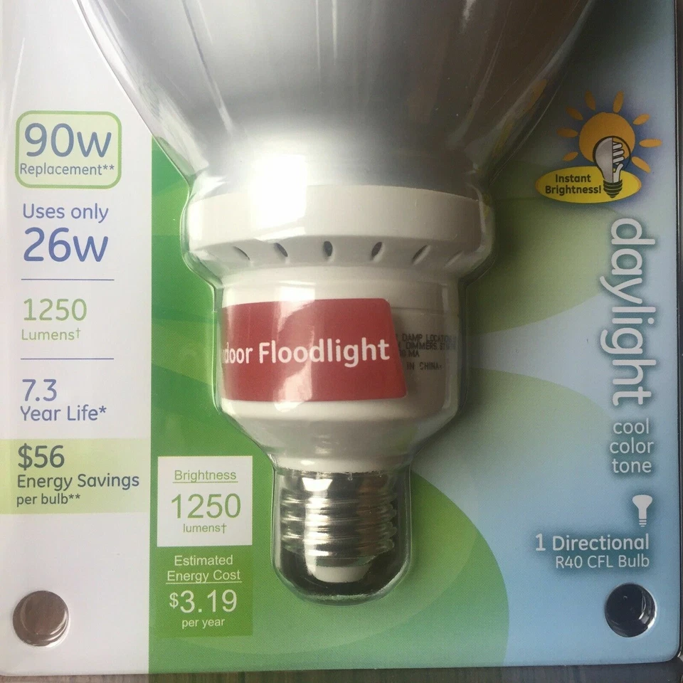 3- GE lâmpada de inundação luz do dia BR40 instantânea brilhante CFL 26w Watt 90w R40 - Imagem 3 de 4
