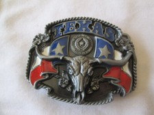 Texas Long Horn Steer Skull Western Enamel Belt Buckle State Flags NEW