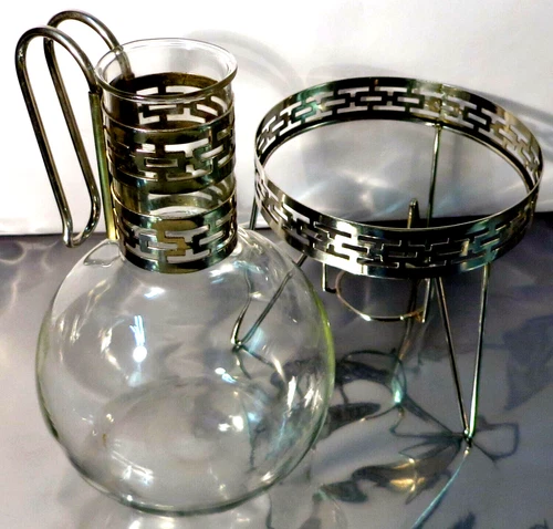 Vintage Pyrex Brand Glassware Beverage Server with Candle Warmer Stand - Carafe