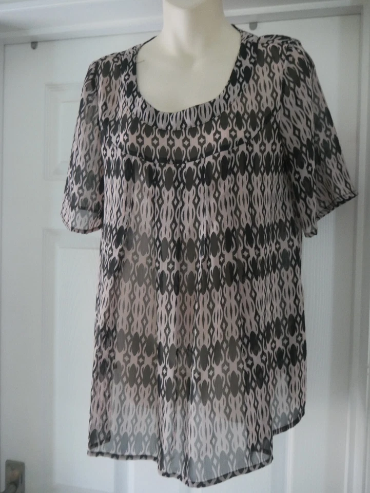 Brown Black Sheer Blouse Size 10 F&F Loose Fit Top Summer Casual Versatile - Image 4 of 4