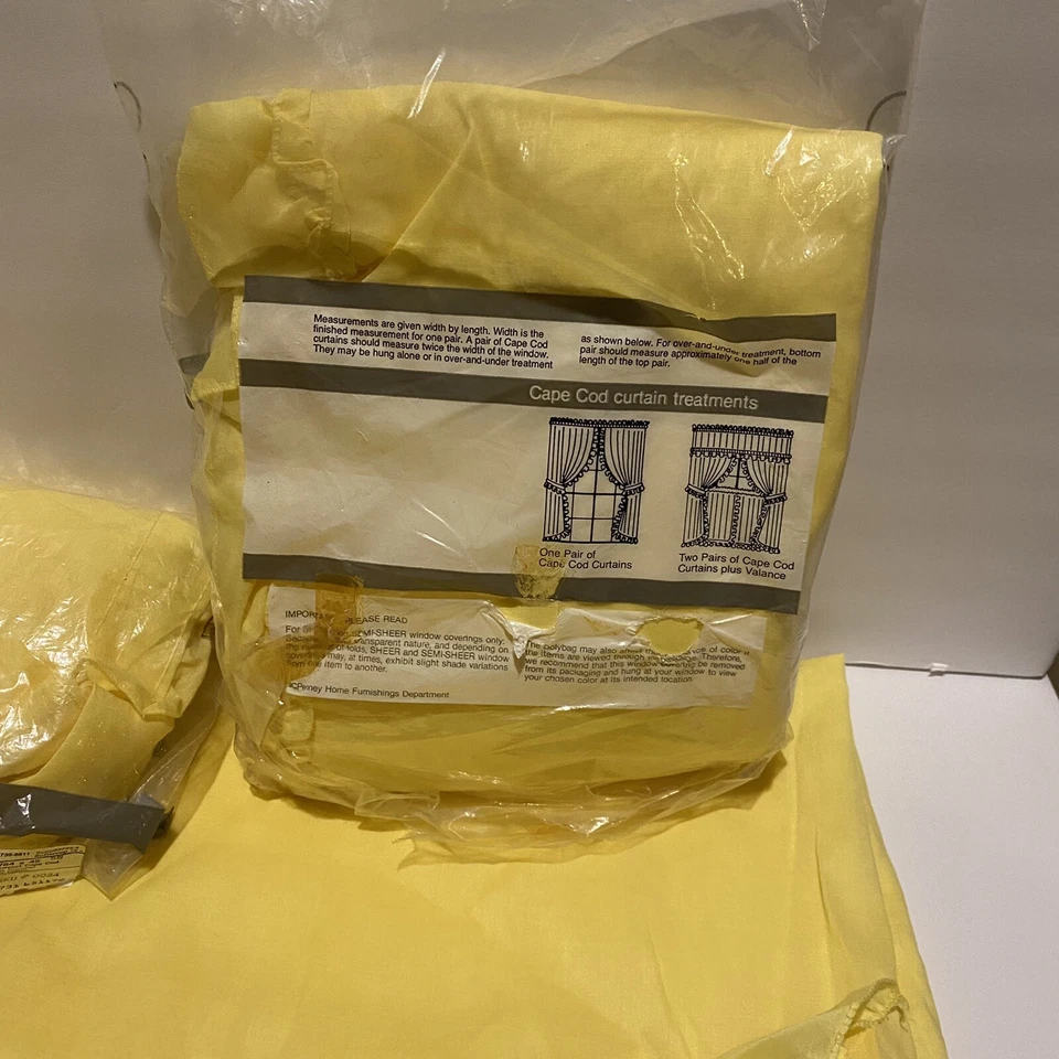 VINTAGE Ruffled Cape Cod Curtains 2 Pairs W/ Tiebacks JCPenney Buttercup 84 x 45 - Image 3 of 4