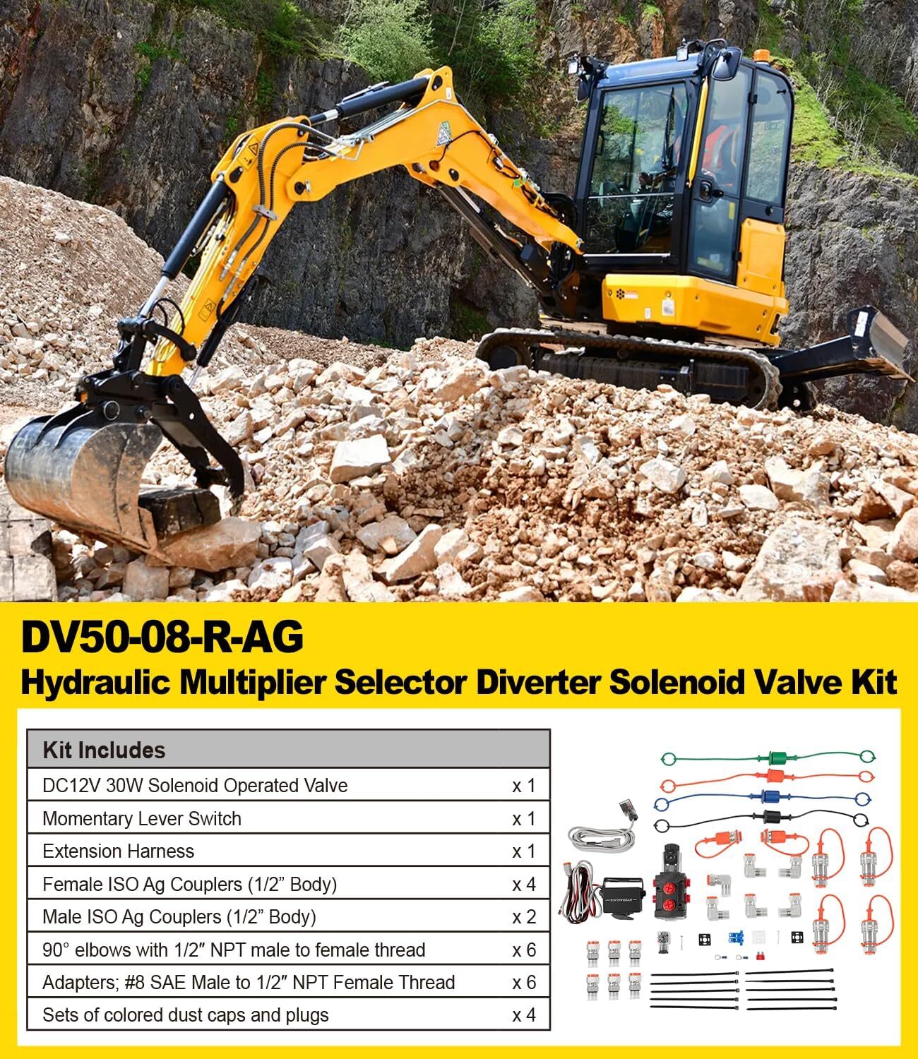 DV5008RAG Hydraulic Multiplier Diverter Solenoid Selector Valve with Coupler Kit