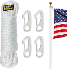 Flag Pole Rope Kit  50 Feet X 1/4 Diameter Flag Pole Halyard Nylon Rope White