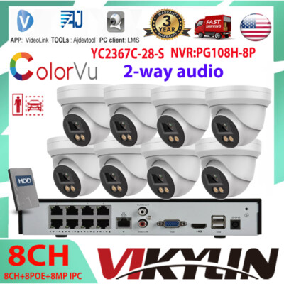 12MP 8ch 8POE NVR Security Camera System 4K 8MP ColorVu IP Camera MIC Lot