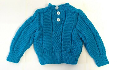 Gorgeous Turquoise Blue Knitted Baby Jumper Handmade in Cornwall Size  3-6mths