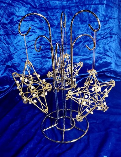 Set of 3 Beautiful Gold sparkle Metal and Pearl star ornaments unbranded - Picture 2 of 6