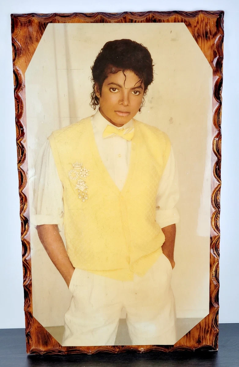 VINTAGE MUSIC POSTER Michael Jackson Yellow Sweater Vest W Bowtie Pyrography