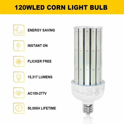 KUKUPPO 120W LED Corn Cob Bulb – E39 Mogul Base, 5000K, Replaces 600W MH/HPS