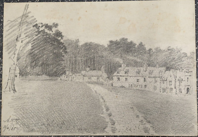 Antike 1885 Original Kohlezeichnung signiert von Alfred Henry Hart 1866-1953