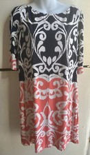 Eliza J Black/ Peach White Design Back Zip Stretch Career Travel Comfy Sz 14