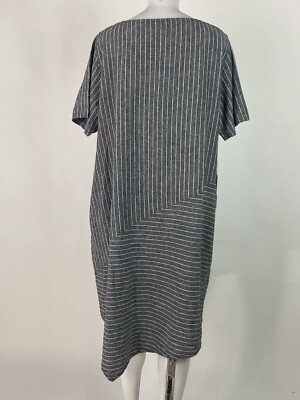 Lisa Bayne XLarge Striped Cotton Linen Midi Dress Lagenlook Pockets  Asymmetrical | eBay