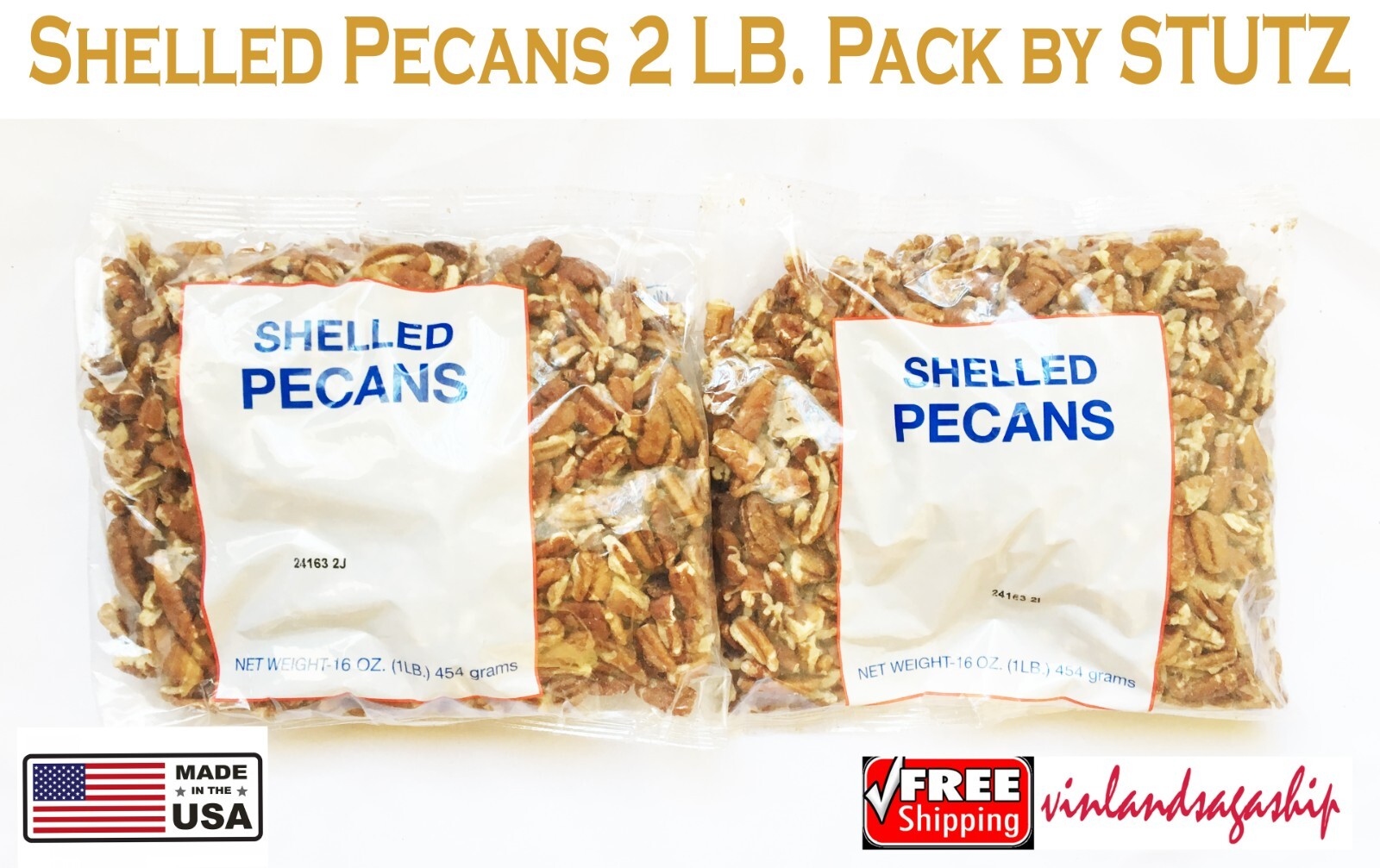 Shelled PECAN NUTS (2 LB. total PK) by Stutz / Made in USA with FREE