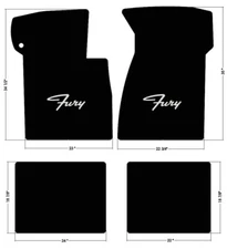 NEW! 1957-1968 Plymouth Fury BLACK Carpet Floor Mats Embroidered Logo 4 pc set 