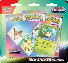 Prismatic Evolutions Pokemon TCG Tech Sticker Collection - Leafeon + 3 Packs