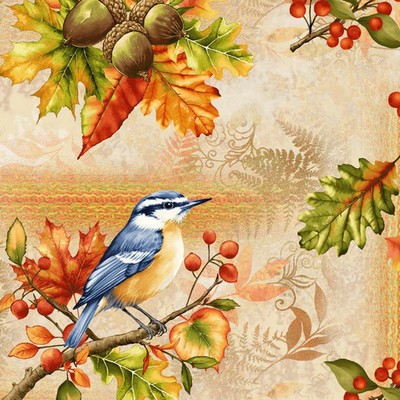 HENRY GLASS - Oak and Berries By Jan Mott - Oak & Berries Patchwork - Cream