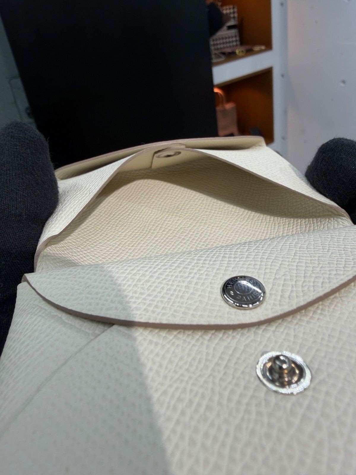 Hermes Calvi Duo Epsom Leather Nata Coin Case Card Case Silver Hardware New thumbnail 5