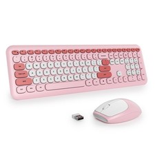 surmen Cute Wireless Keyboard and Mouse Combo, Pink Wireless Keyboard with Si...